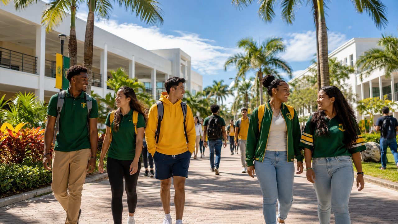 Students on the Punta Cana University campus